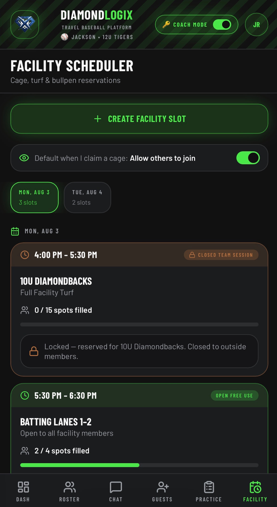 Booking Cage Time screenshot