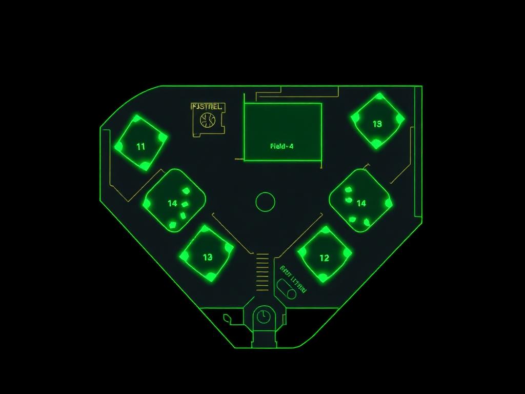Pinned facility complex map showing all four tournament fields, parking and concessions